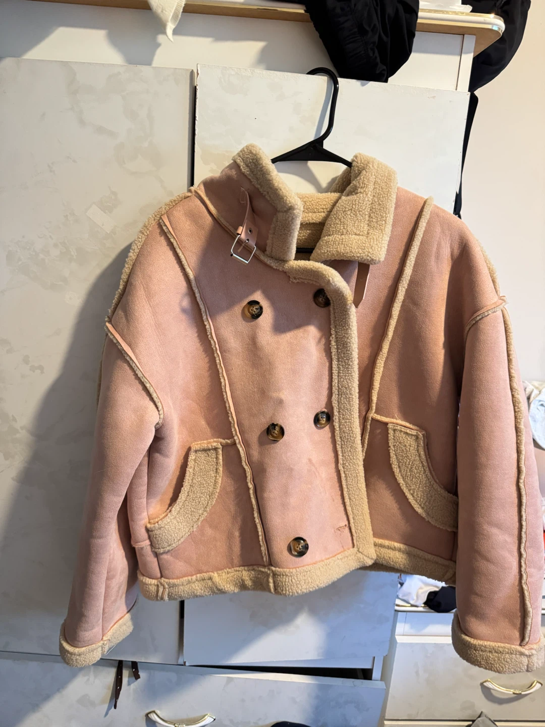 Pink Suede Sherpa Lined Cropped Jacket - photo 3