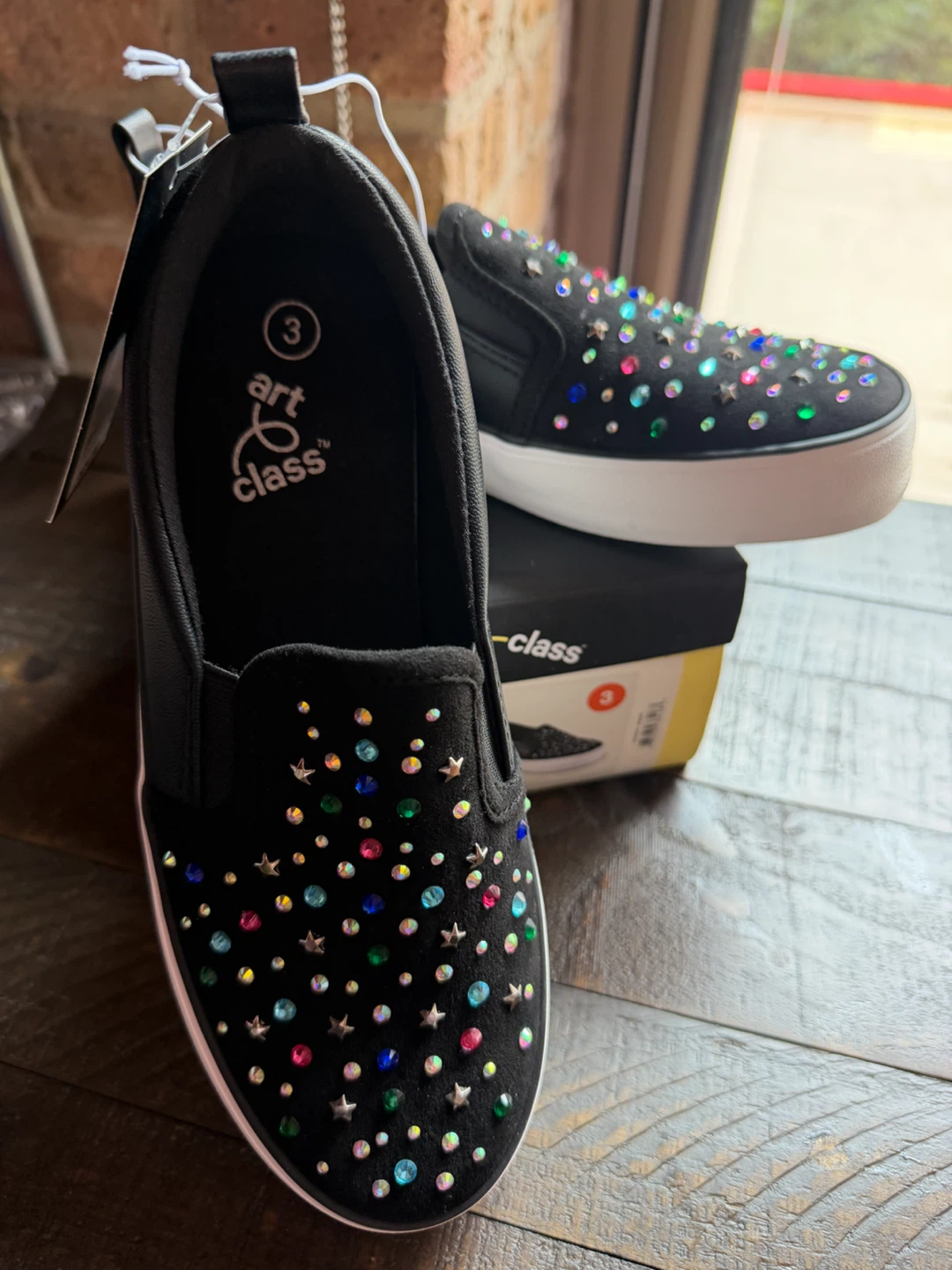 Art Class Black Rhinestone Slip-On Sneakers Size 3