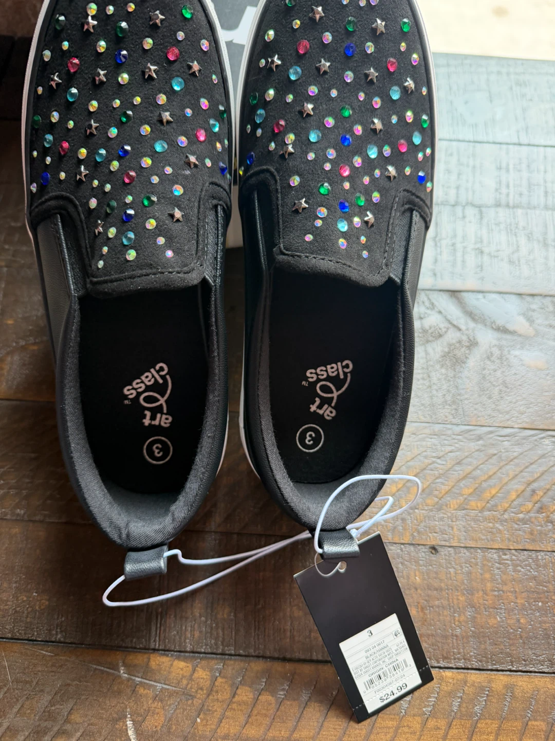 Art Class Black Rhinestone Slip-On Sneakers Size 3 - photo 3