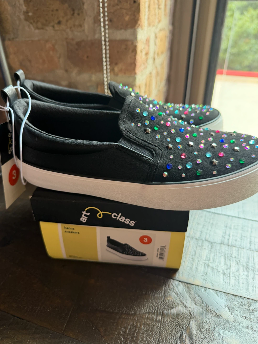 Art Class Black Rhinestone Slip-On Sneakers Size 3 - photo 5