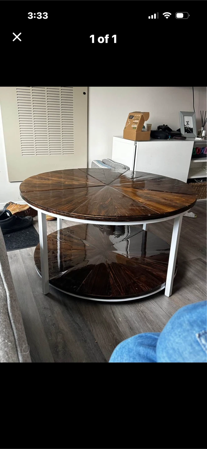 Round Wood Coffee Table with Two Tiers