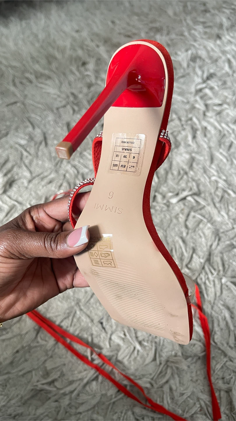 SIMMI London Red Rhinestone Strappy Heels