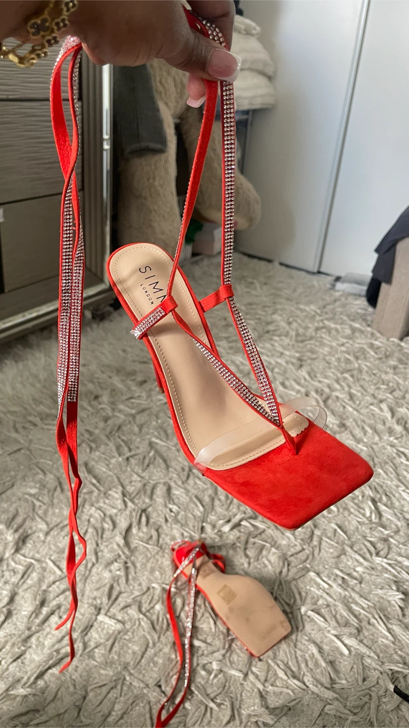 SIMMI London Red Rhinestone Strappy Heels - photo 2