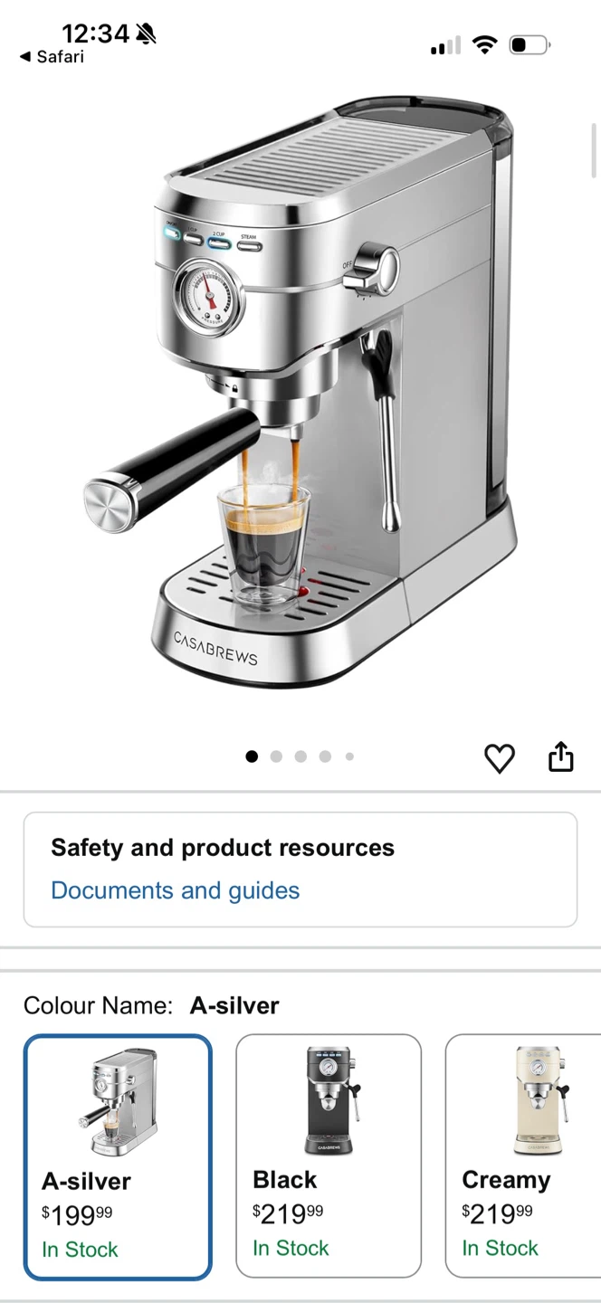 CASABREWS 20 Bar Espresso Coffee Machine - Silver
