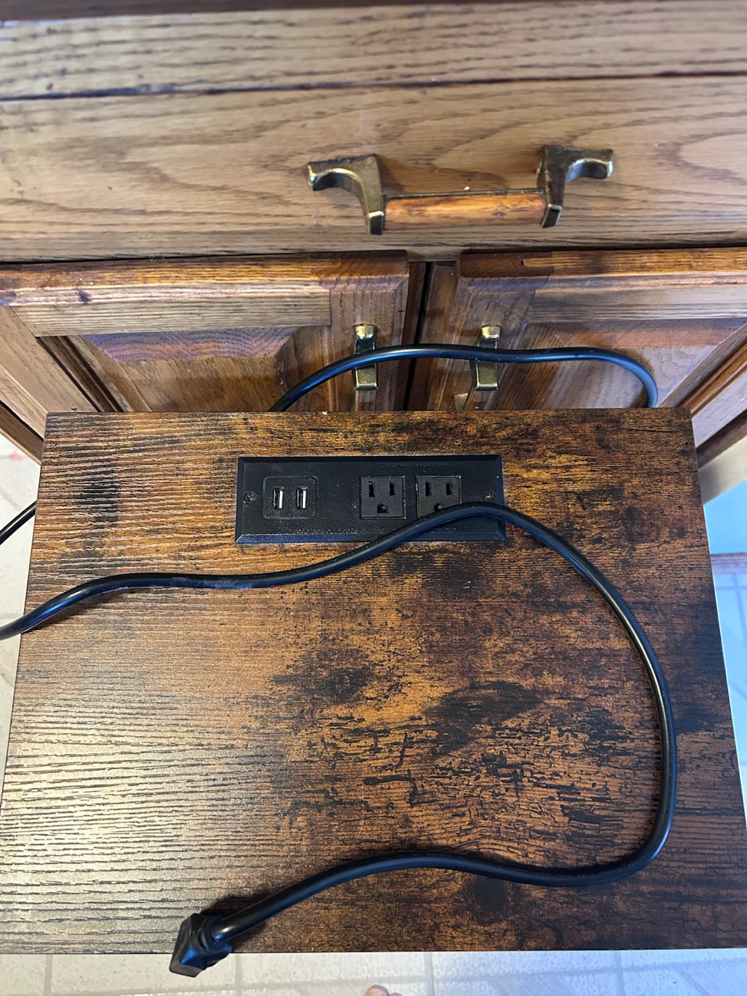 Rustic Wood 2-Drawer Nightstand with Charging Station - photo 2