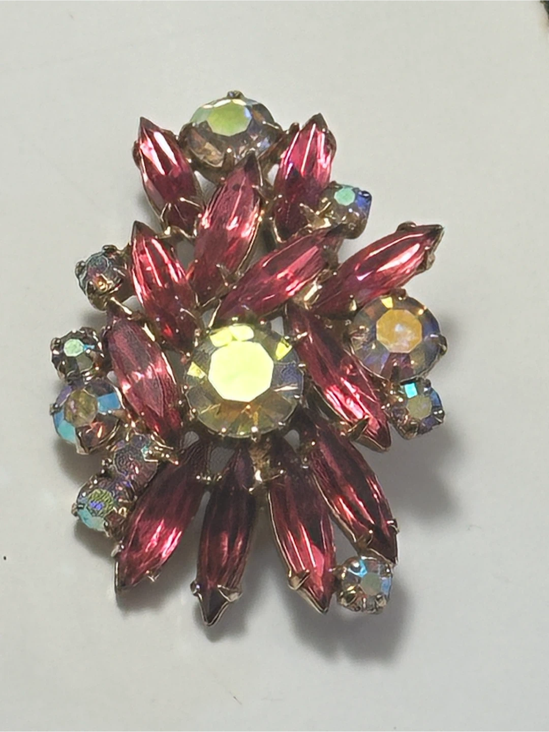 Vintage 1950s Pink & AB Rhinestone Austrian Brooch