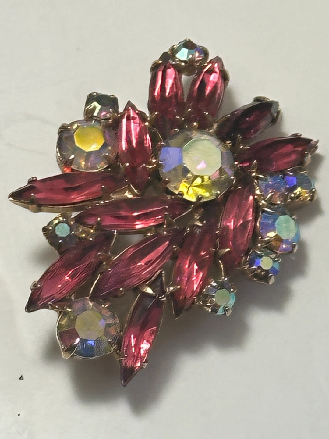 Vintage 1950s Pink & AB Rhinestone Austrian Brooch - photo 2