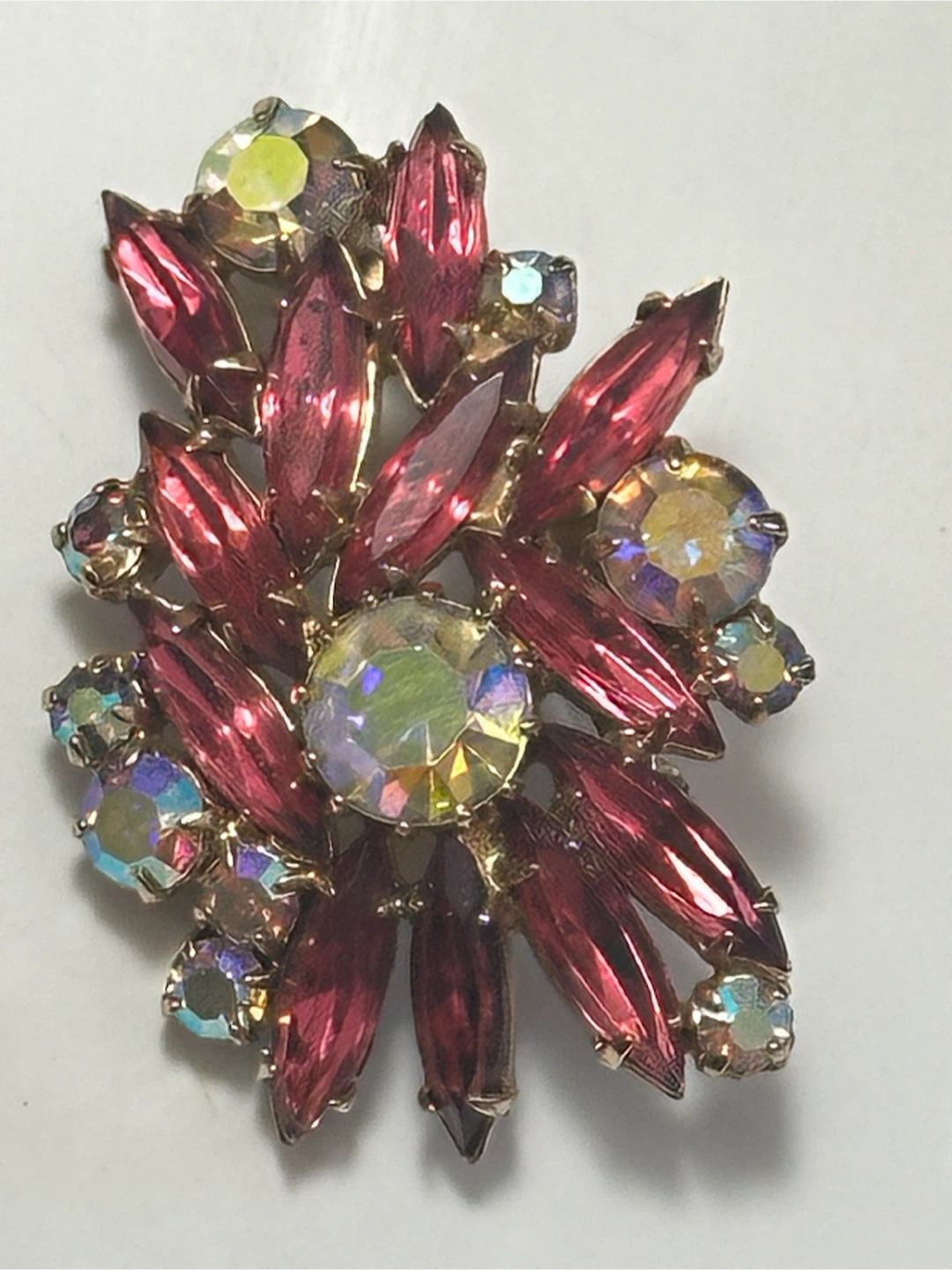 Vintage 1950s Pink & AB Rhinestone Austrian Brooch - photo 3