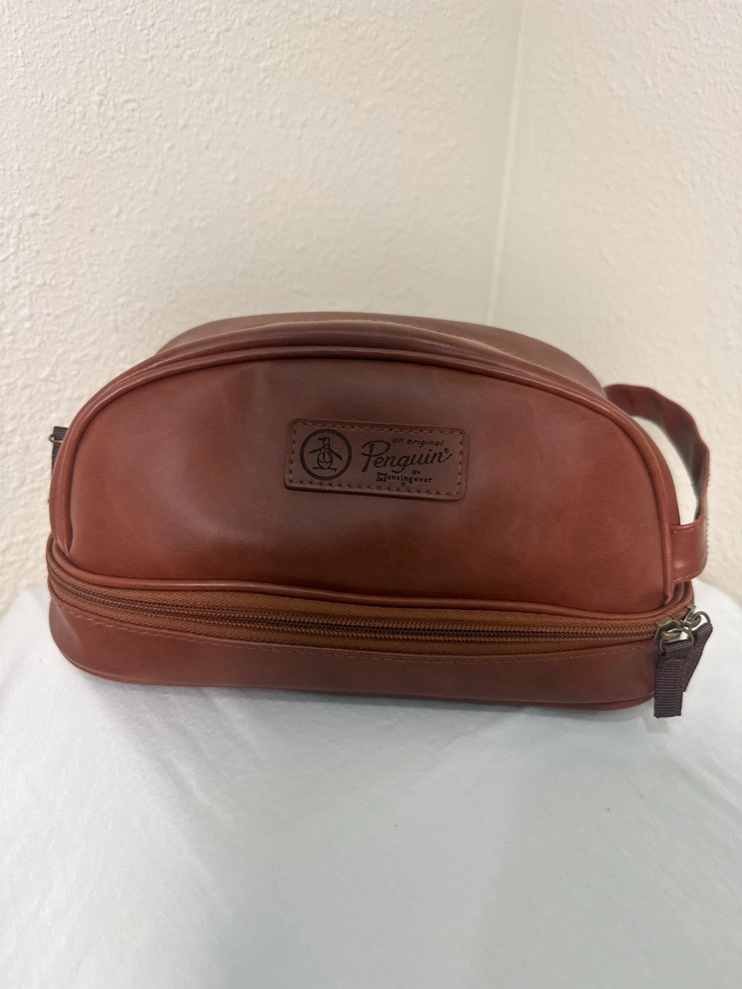 Original Penguin Brown Faux Leather Toiletry Bag