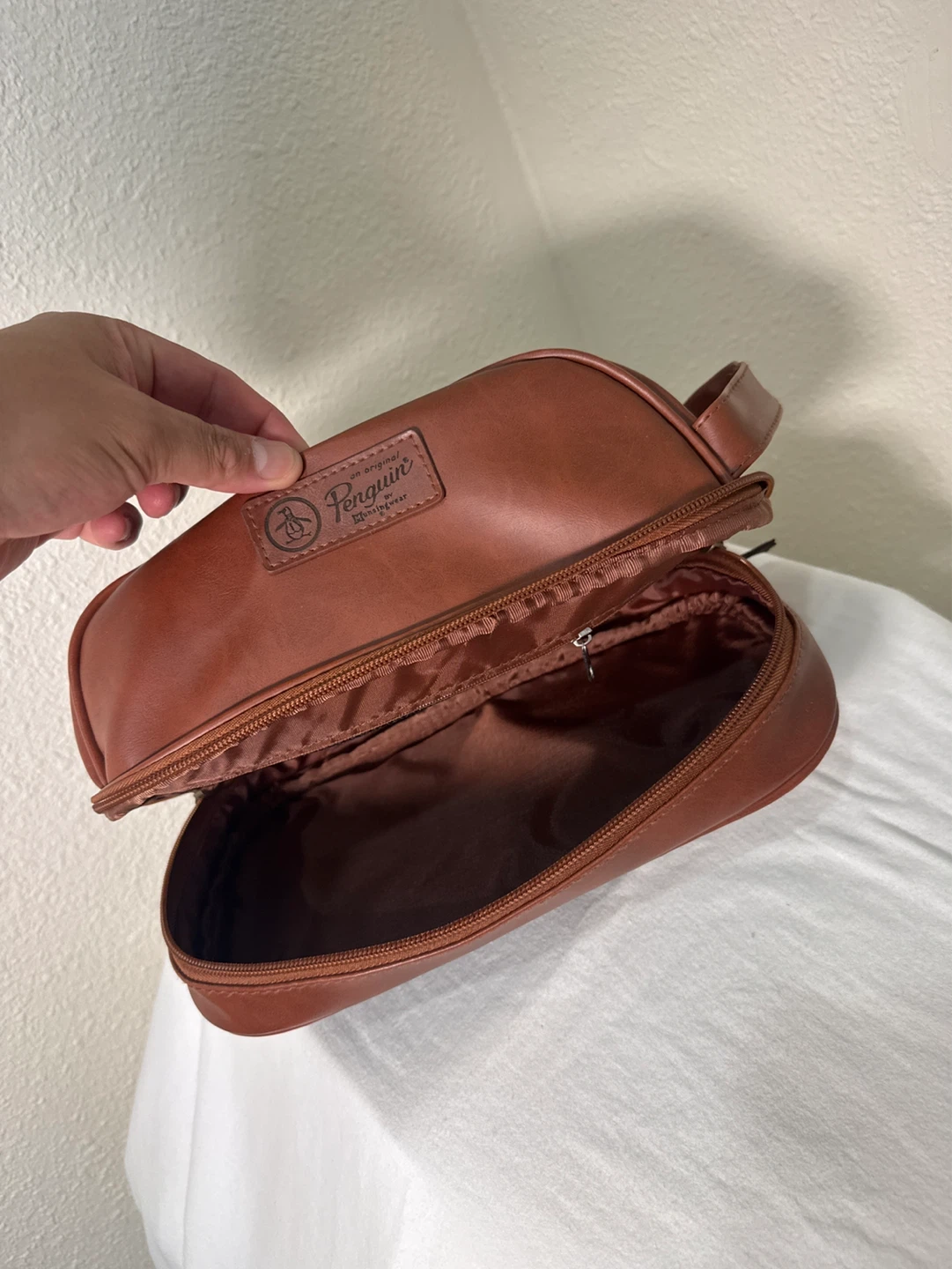 Original Penguin Brown Faux Leather Toiletry Bag - photo 3