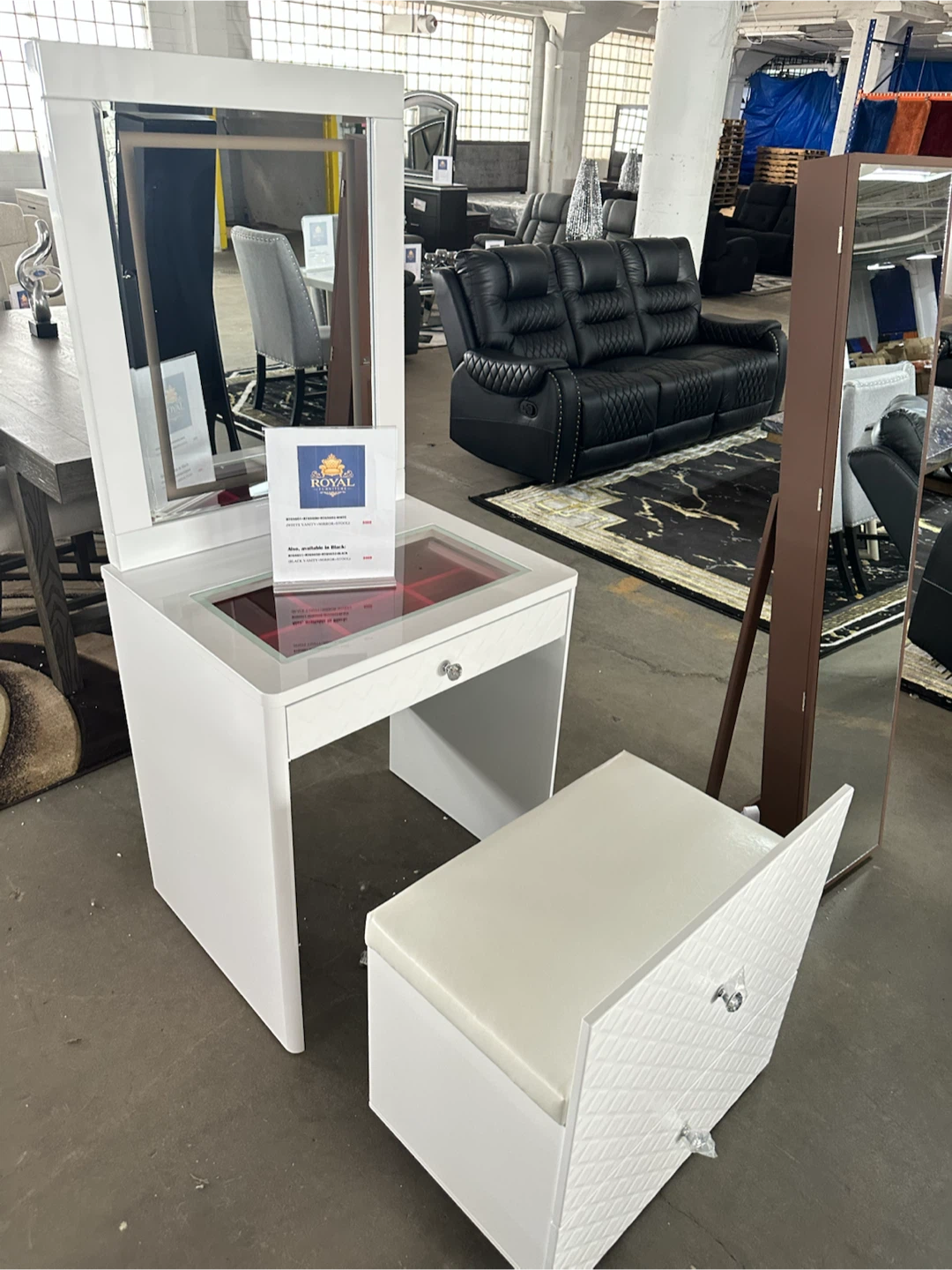 White Vanity Table with Mirror and Stool - photo 2