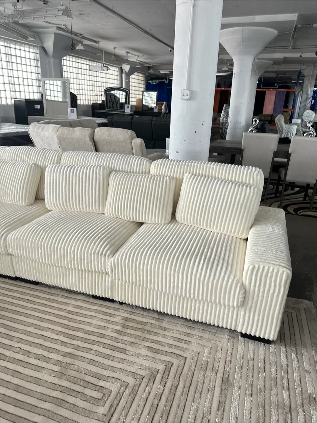 Cream Corduroy Sectional Sofa with Chaise - photo 2