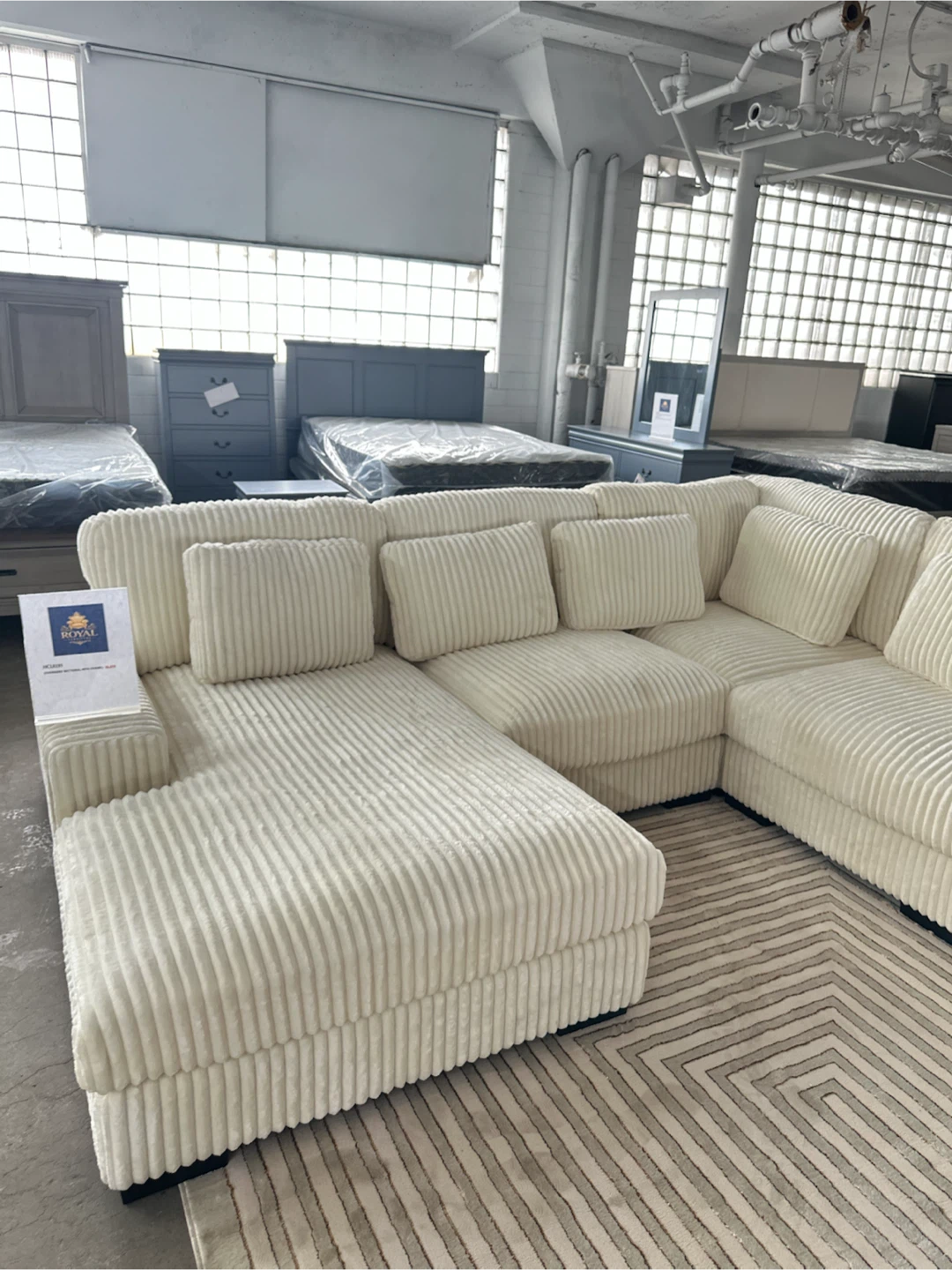 Cream Corduroy Sectional Sofa with Chaise - photo 3