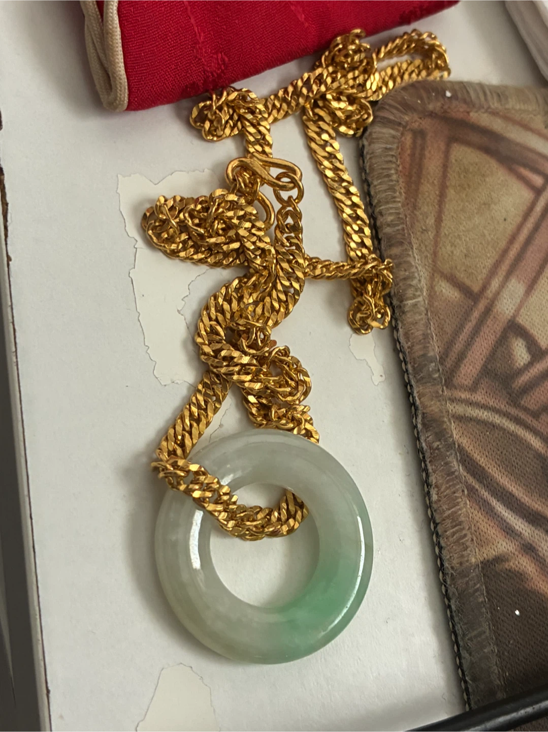 Gold Chain Necklace with Jade Pendant