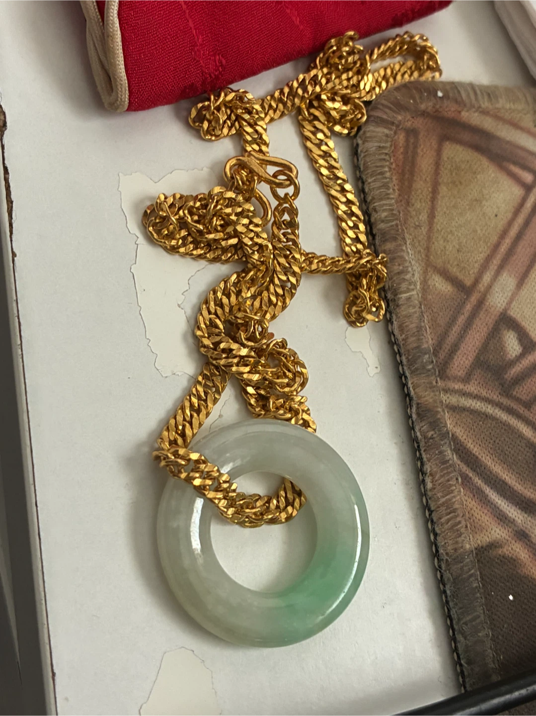 Gold Chain Necklace with Jade Pendant - photo 2