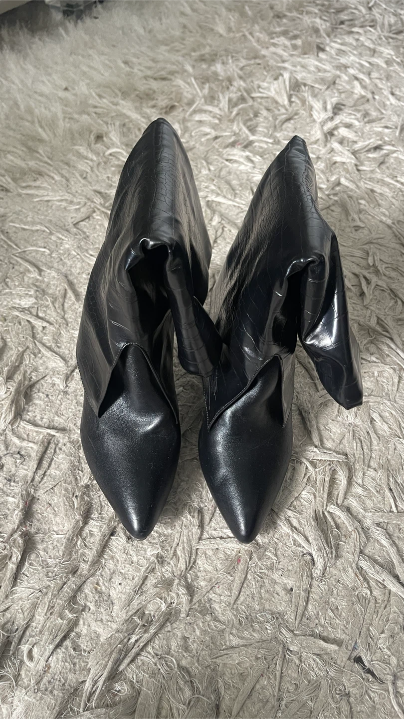 Black Faux Suede Feather Platform Heels - photo 2