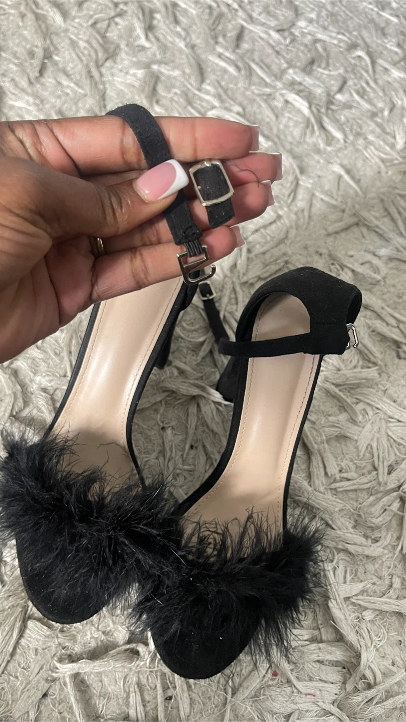 Black Faux Suede Feather Platform Heels - photo 3
