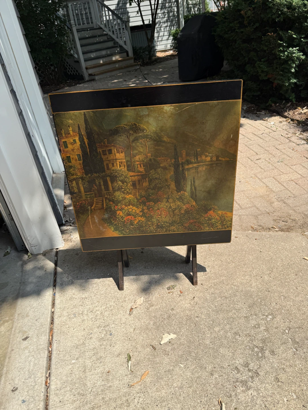 Antique Foldable TV Tray Table Italian Landscape Scene