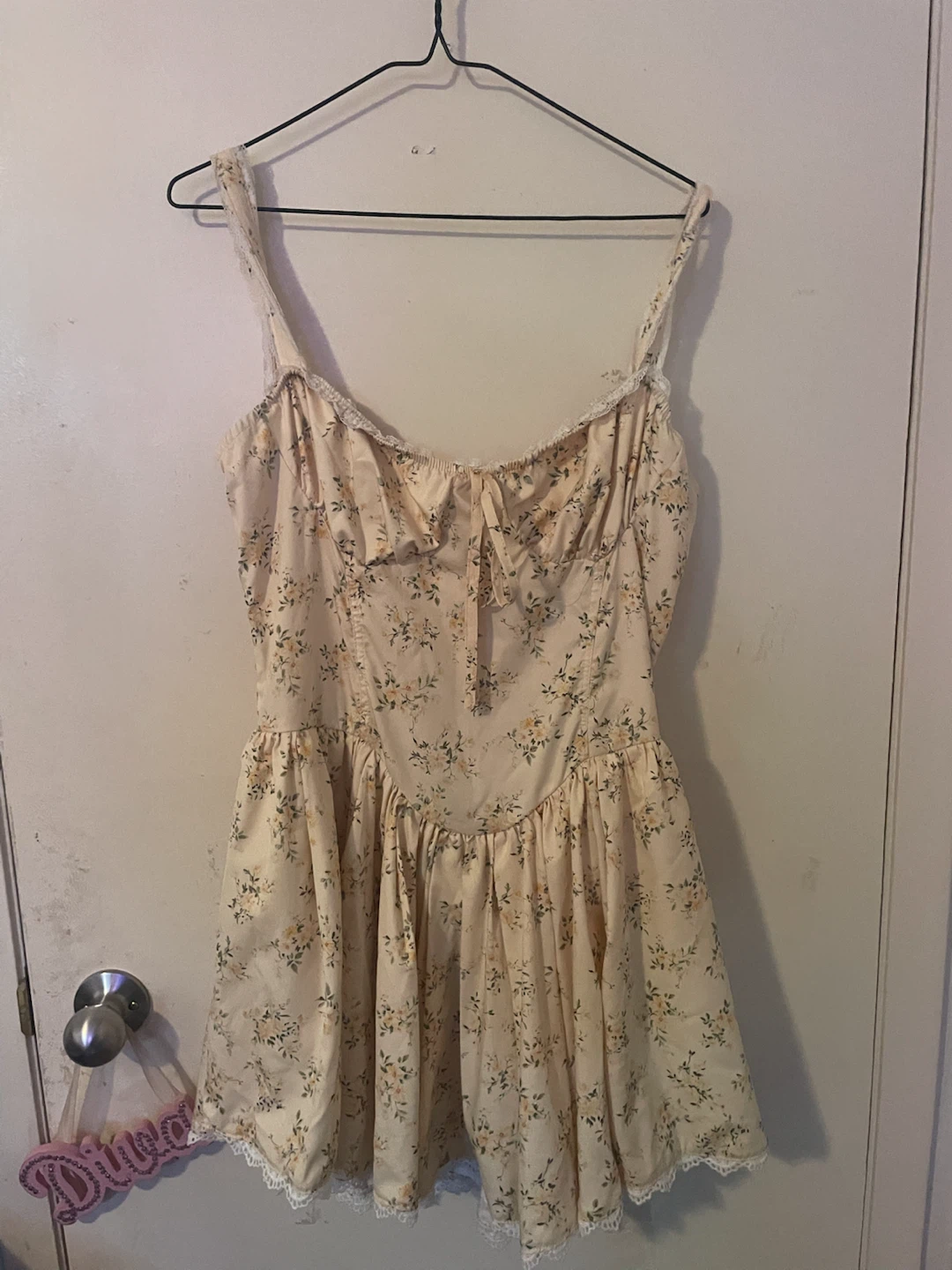 Floral Print Dress with Lace Trim