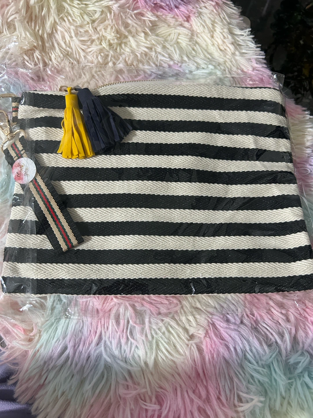 Striped Clutch with Tassels
