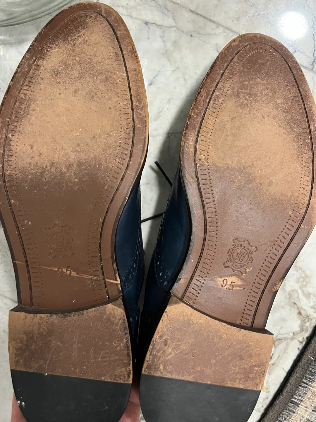 Aston Grey Collection Blue Leather Wingtip Oxford Shoes - photo 3