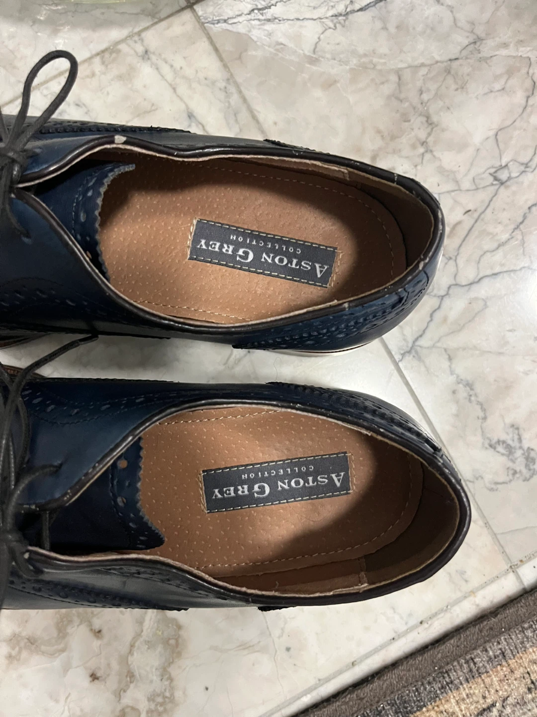 Aston Grey Collection Blue Leather Wingtip Oxford Shoes - photo 2