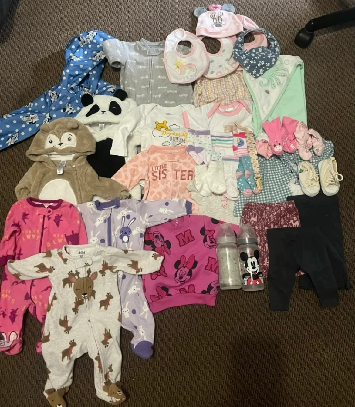 Baby Girl Clothes Lot - Sleepers, Onesies, Bibs & More