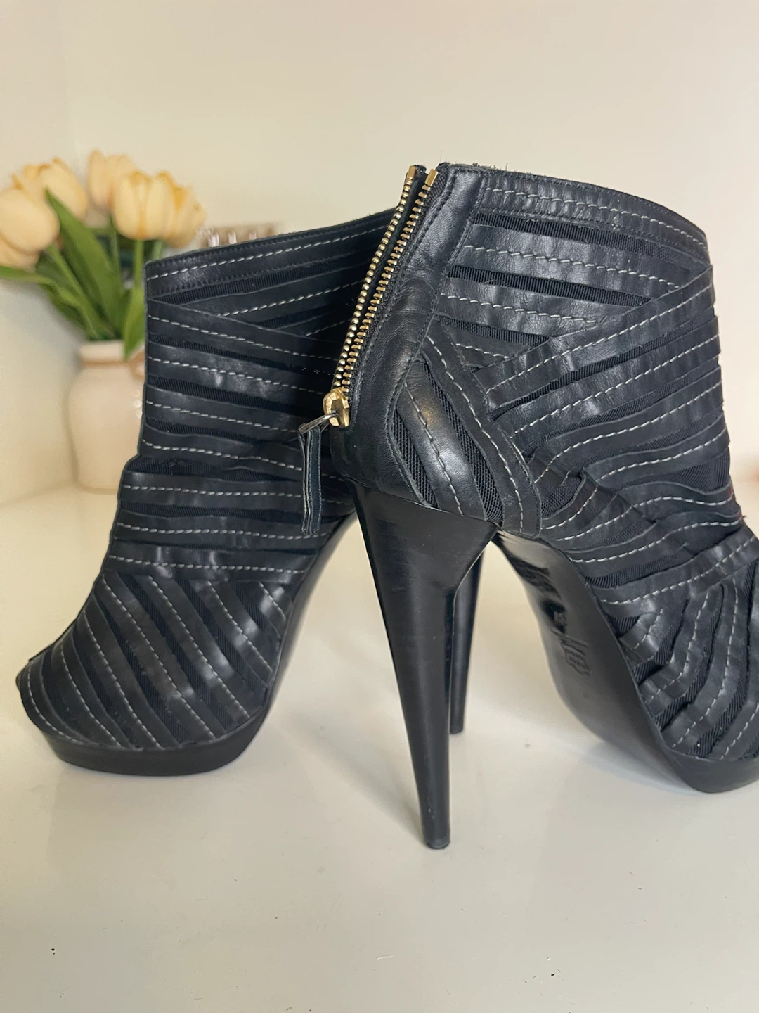 Pierre Hardy Black Mesh Peep-Toe Heeled Ankle Boots - photo 2