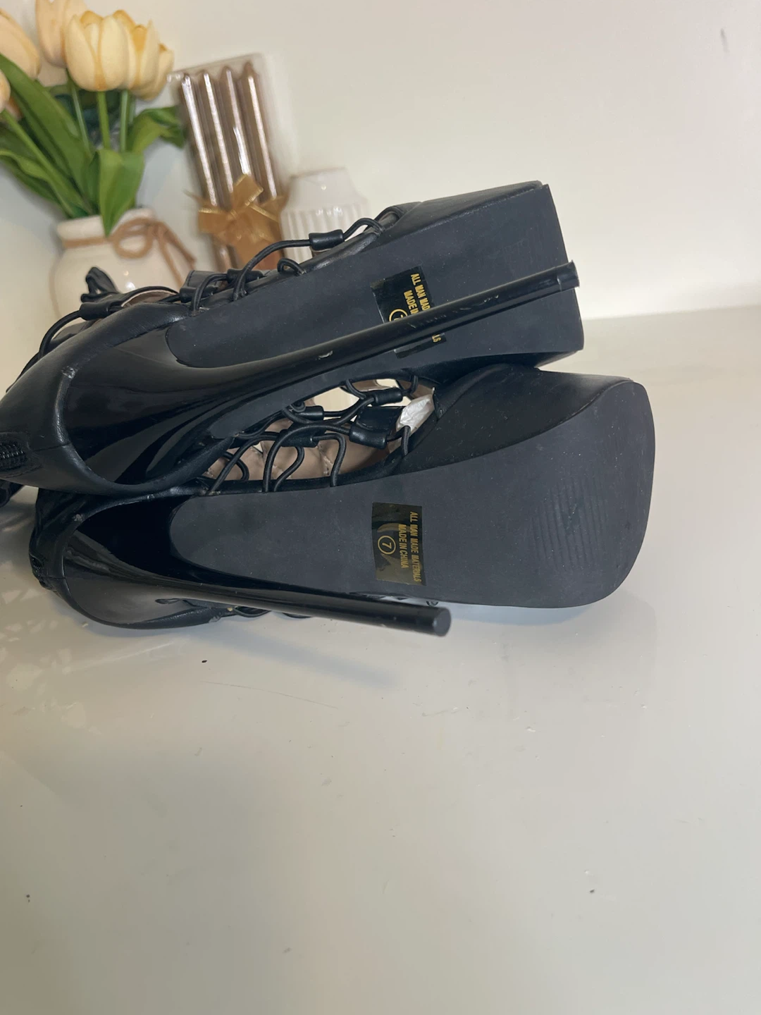Black Gladiator Platform Heels Size 7 - photo 4