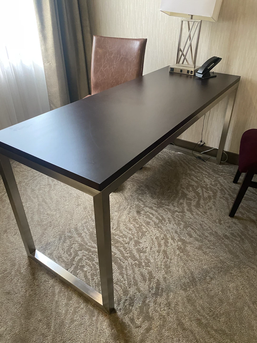 Modern Dark Wood Desk with Metal Frame