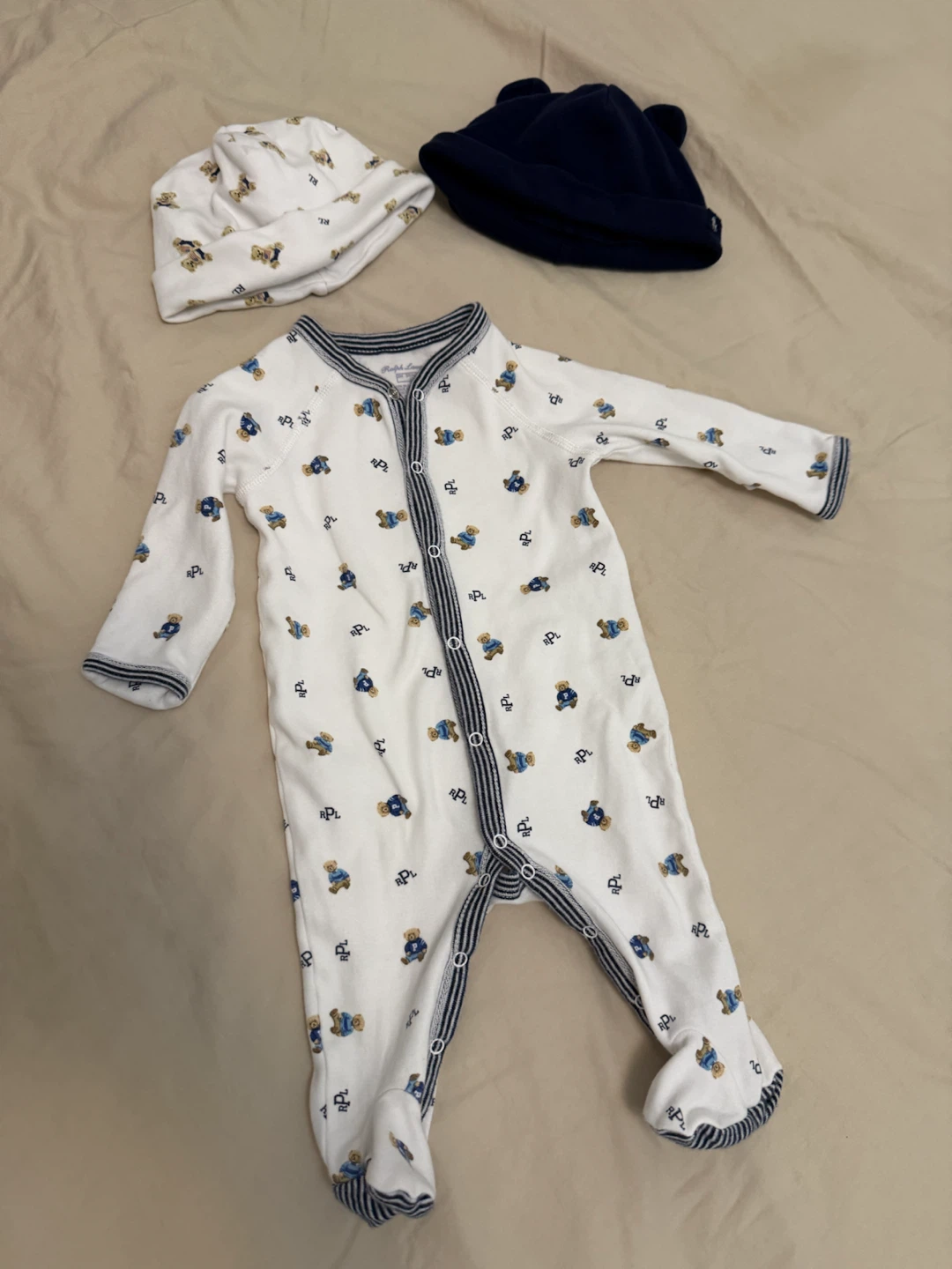 Ralph Lauren Baby Bear Sleepsuit and Hat Set