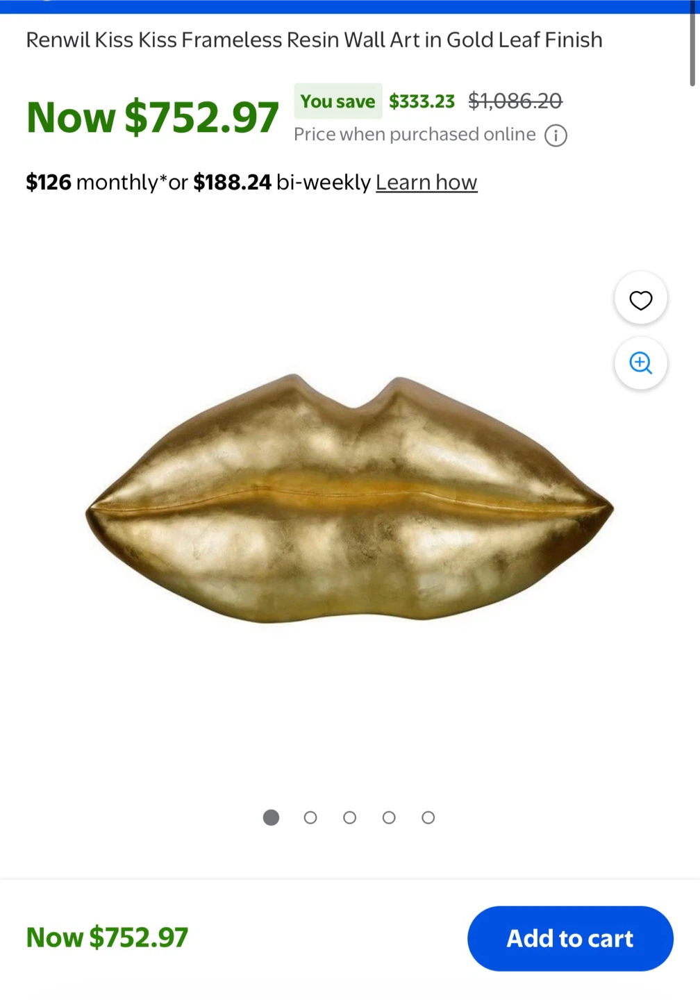 Renwil Kiss Kiss Frameless Resin Wall Art Gold Leaf Finish - photo 5