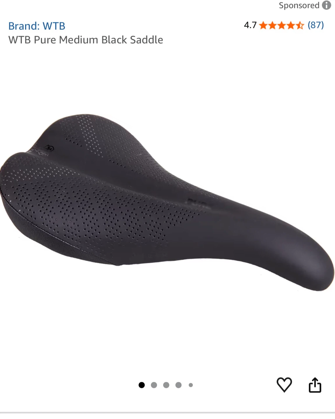WTB Pure Medium Black Bicycle Saddle