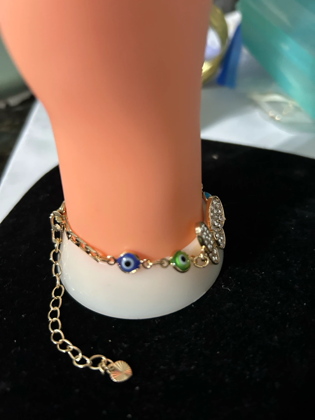 Gold tone butterfly evil eye charm bracelet - photo 2
