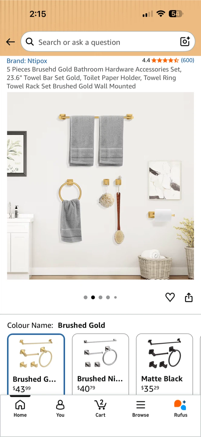 Ntìpóx 5 Piece Brushed Gold Bathroom Hardware Set