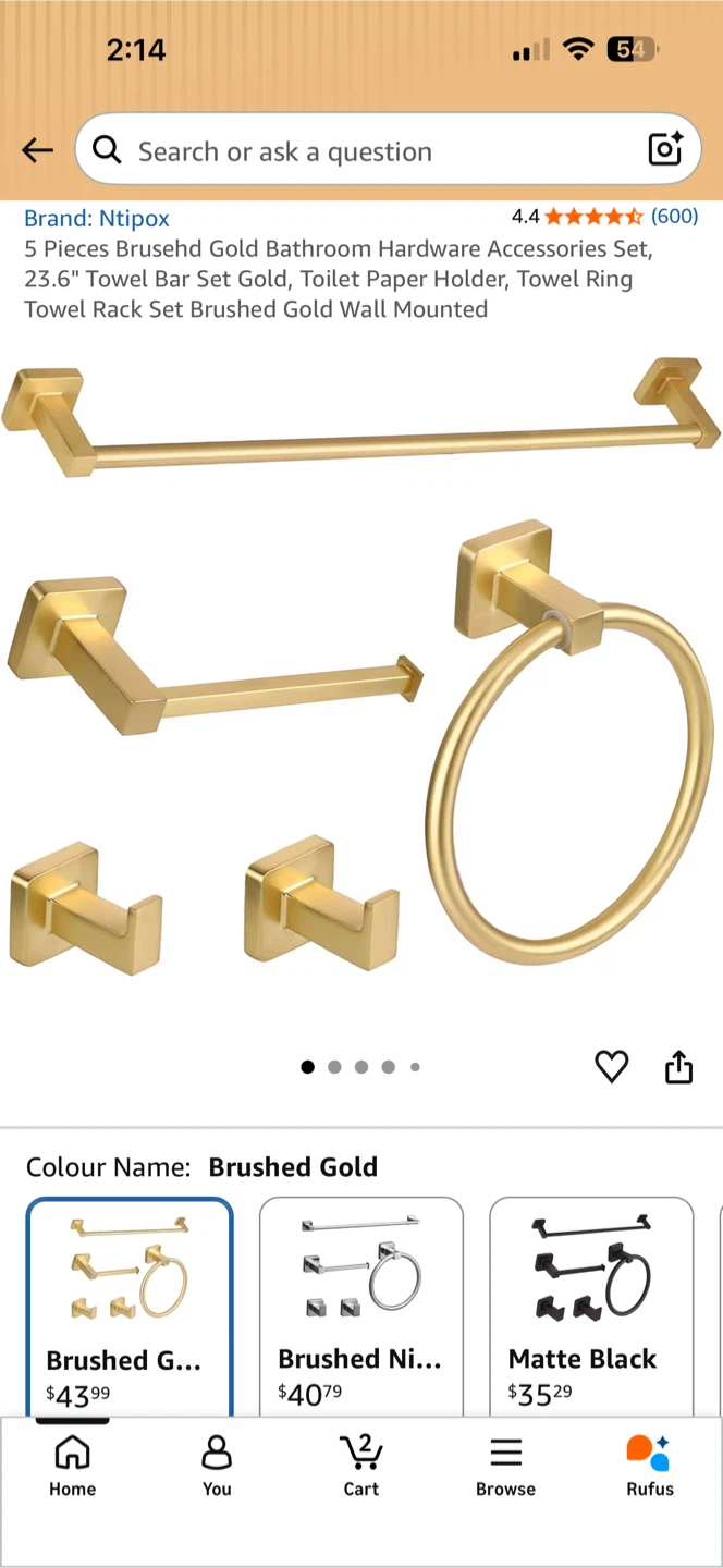 Ntìpóx 5 Piece Brushed Gold Bathroom Hardware Set - photo 2