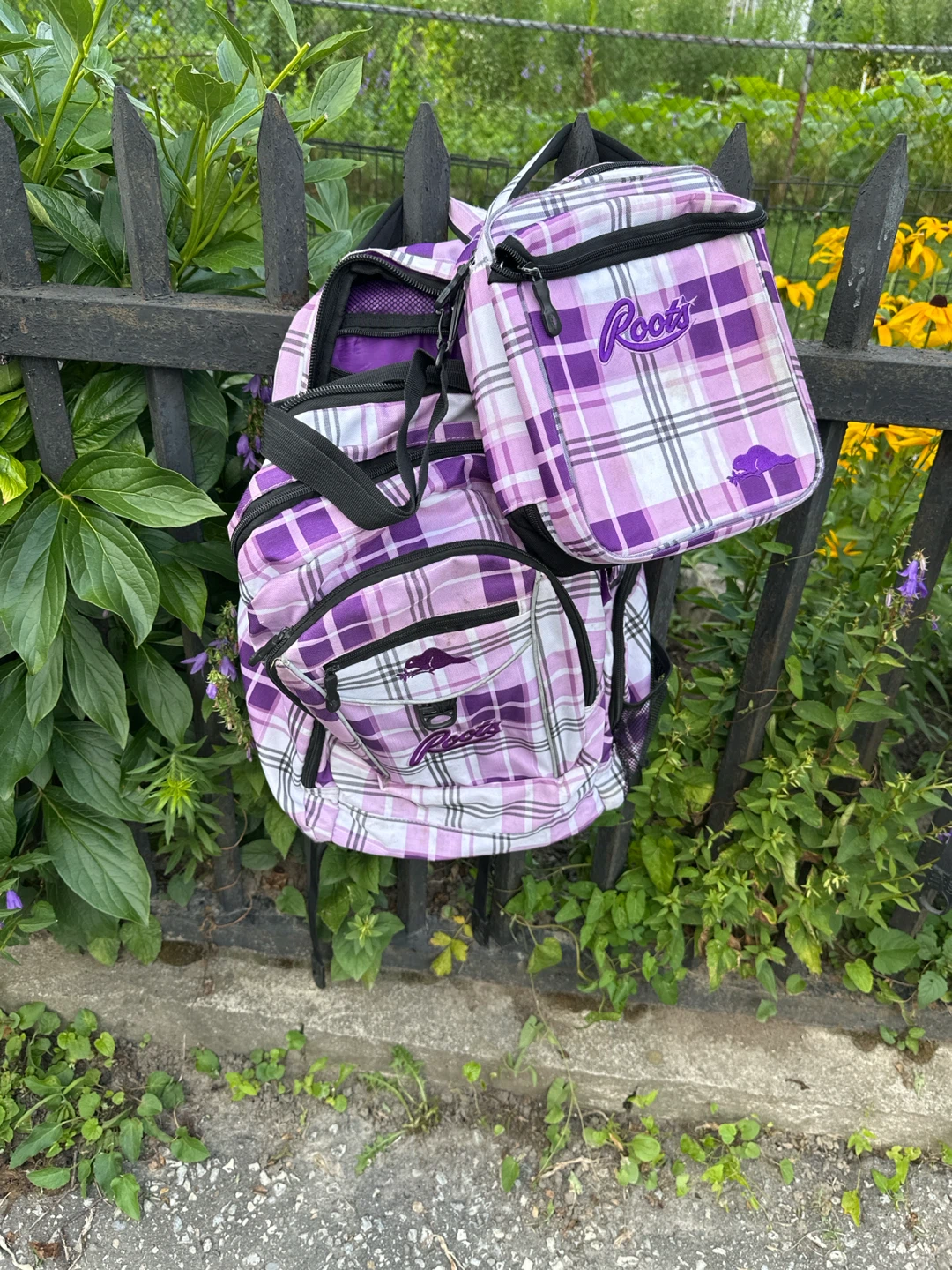 Roots Backpack and Lunch Bag Set - Plaid Purple