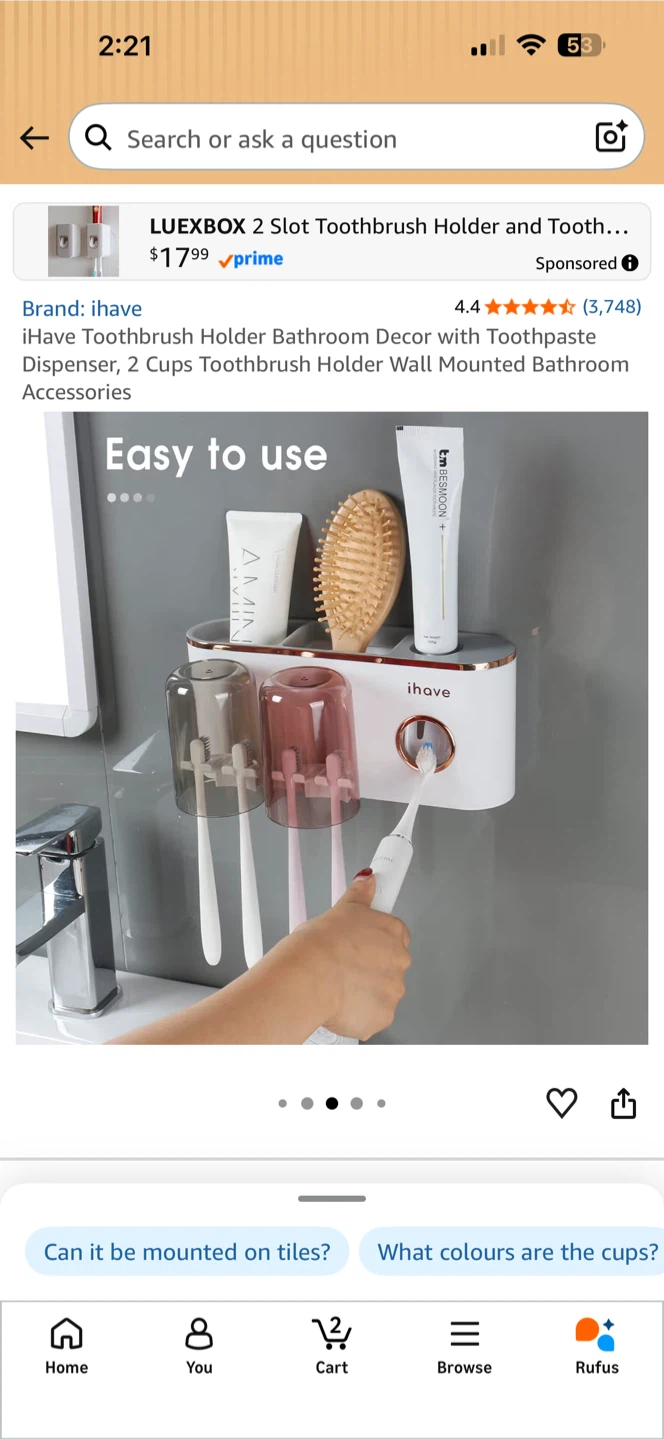 iHave 2 Slot Toothbrush Holder with Toothpaste Dispenser