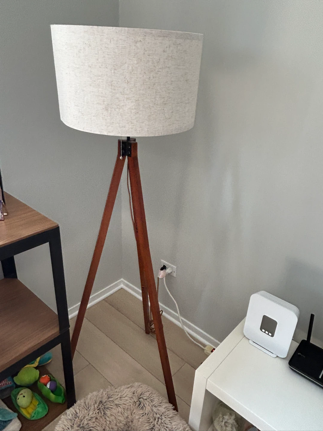 Tripod Floor Lamp with Linen Drum Shade