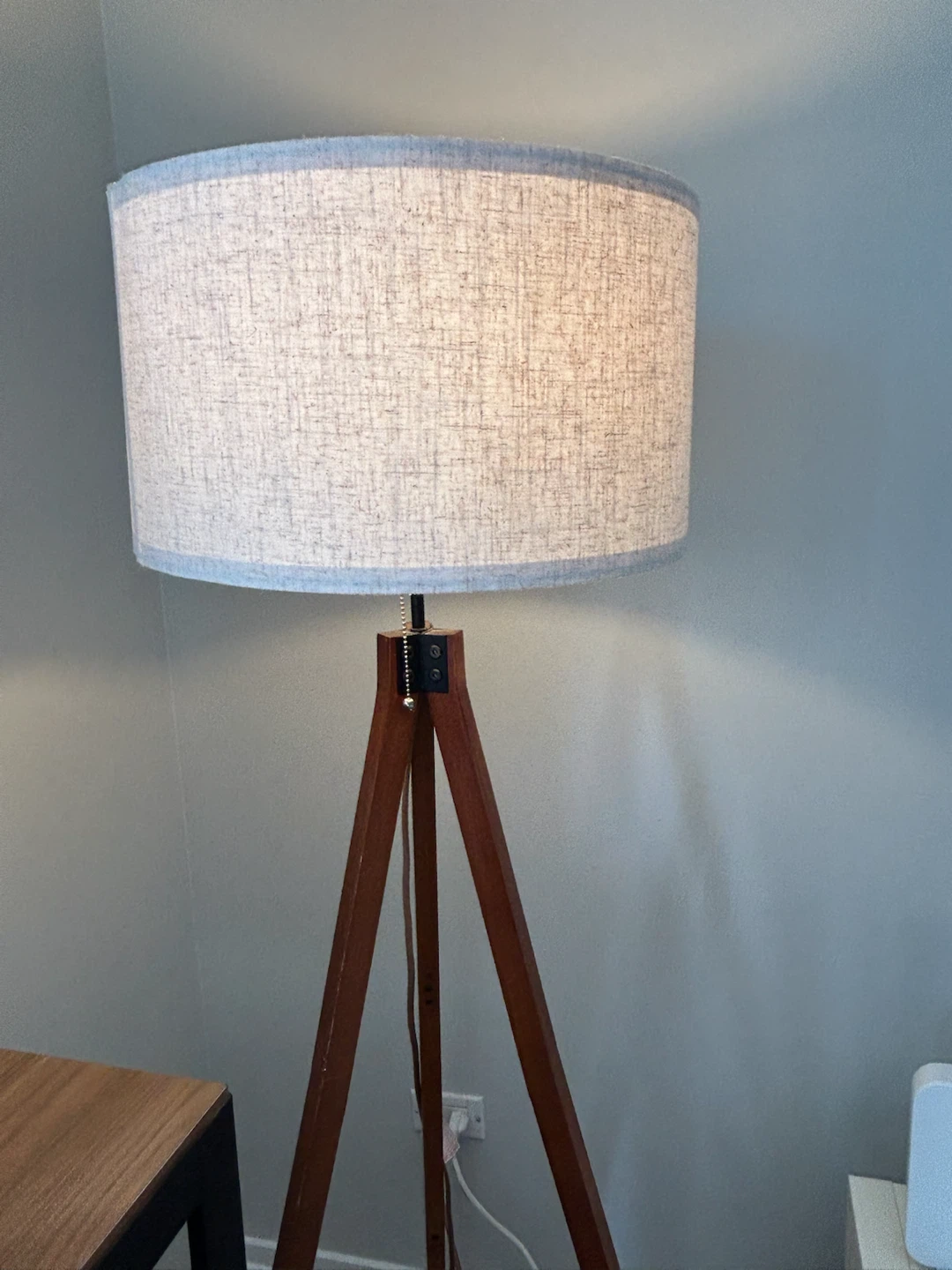Tripod Floor Lamp with Linen Drum Shade - photo 2