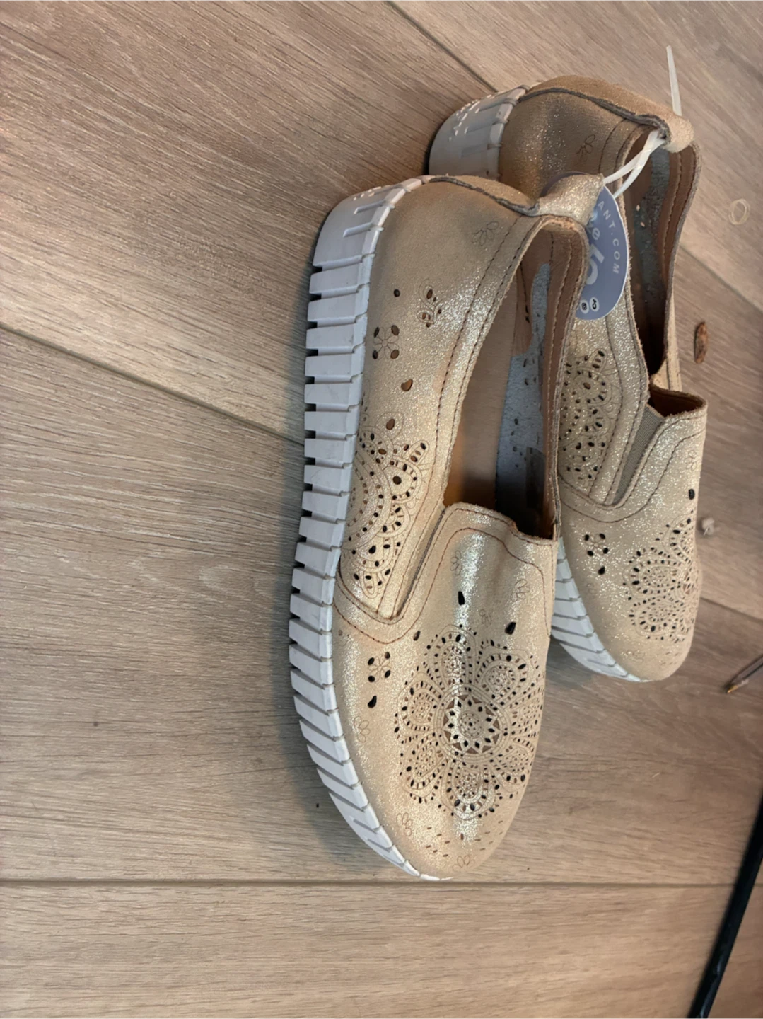 Gold Slip-On Sneakers with Cutout Detail - photo 5