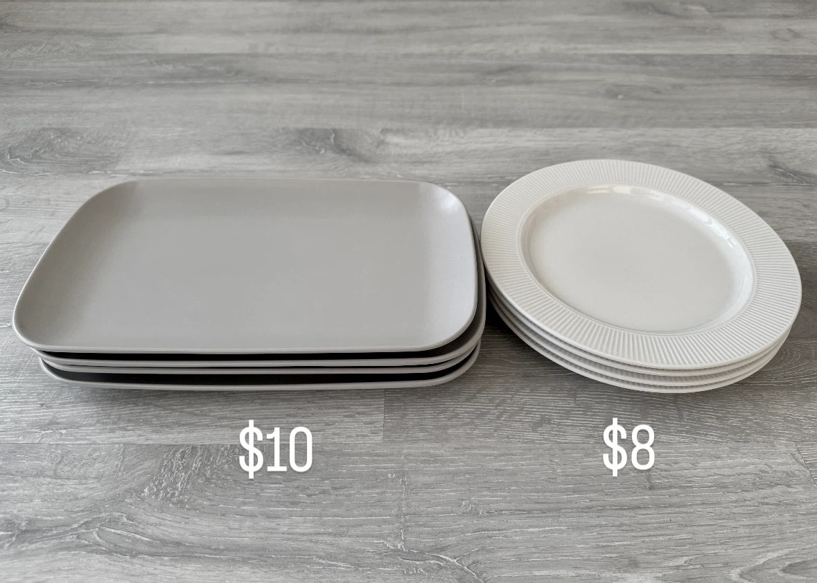 Set of 4 Grey Square Plates and 5 White Oval Plates