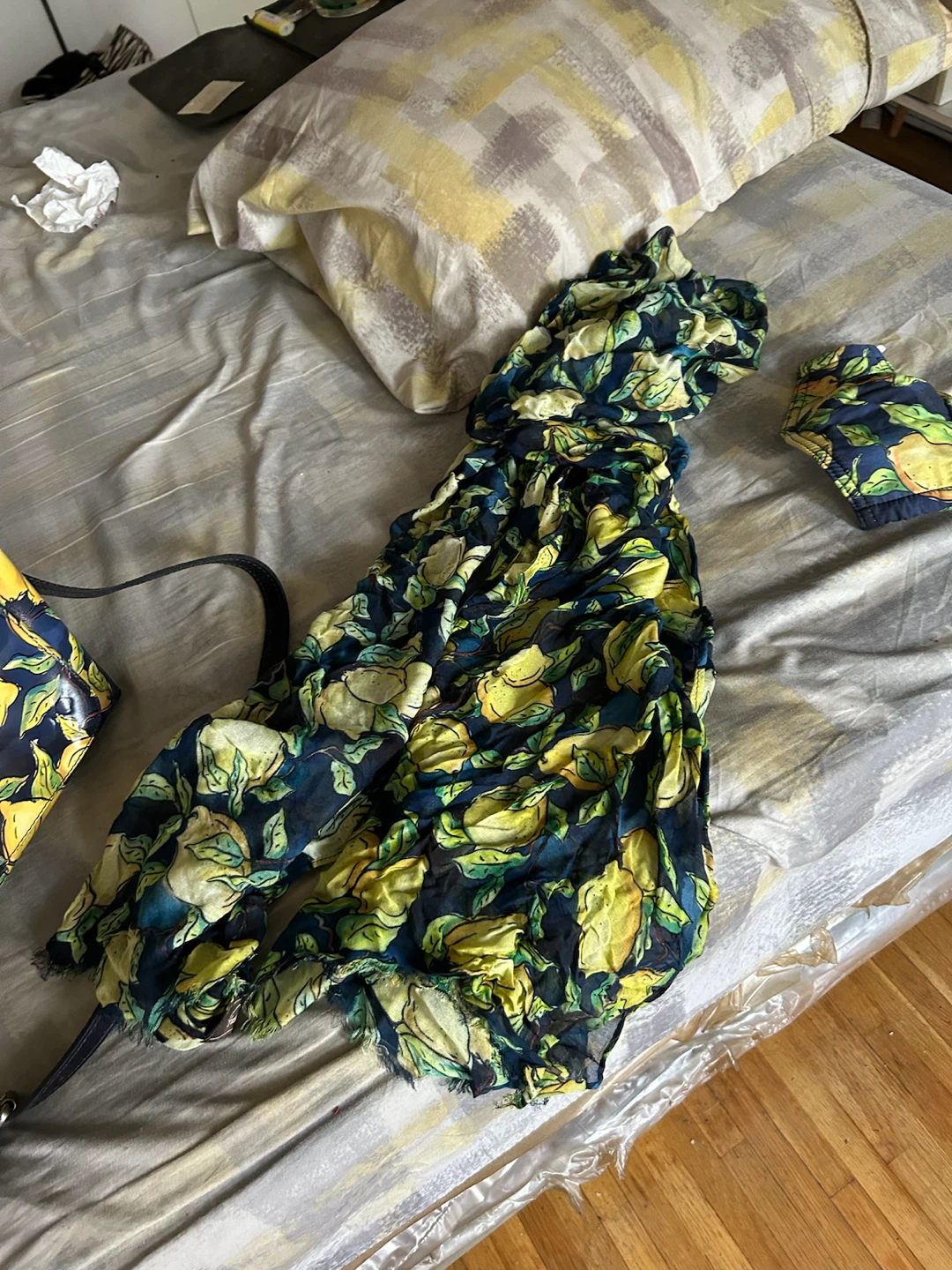 Lemon Print Crossbody Bag with Matching Scarf