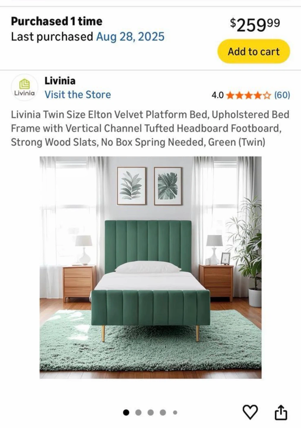 Livinia Twin Elton Velvet Platform Bed