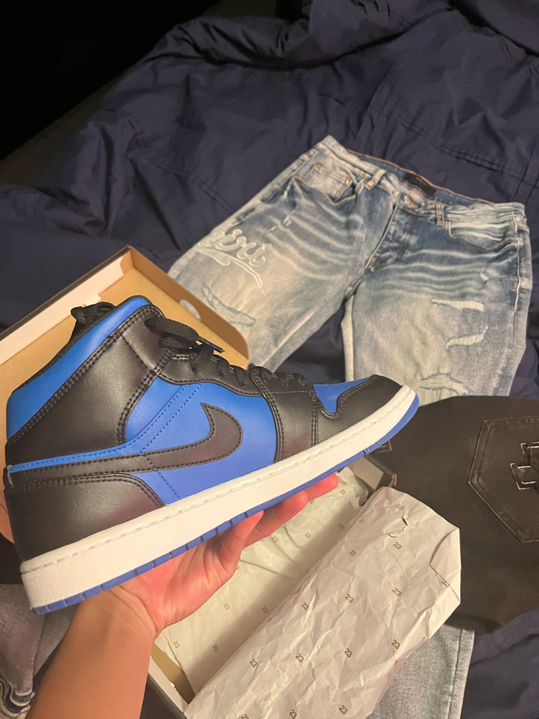 Air Jordan 1 Mid SE Royal Black Men's Shoes