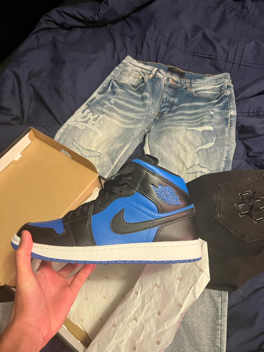 Air Jordan 1 Mid SE Royal Black Men's Shoes - photo 3