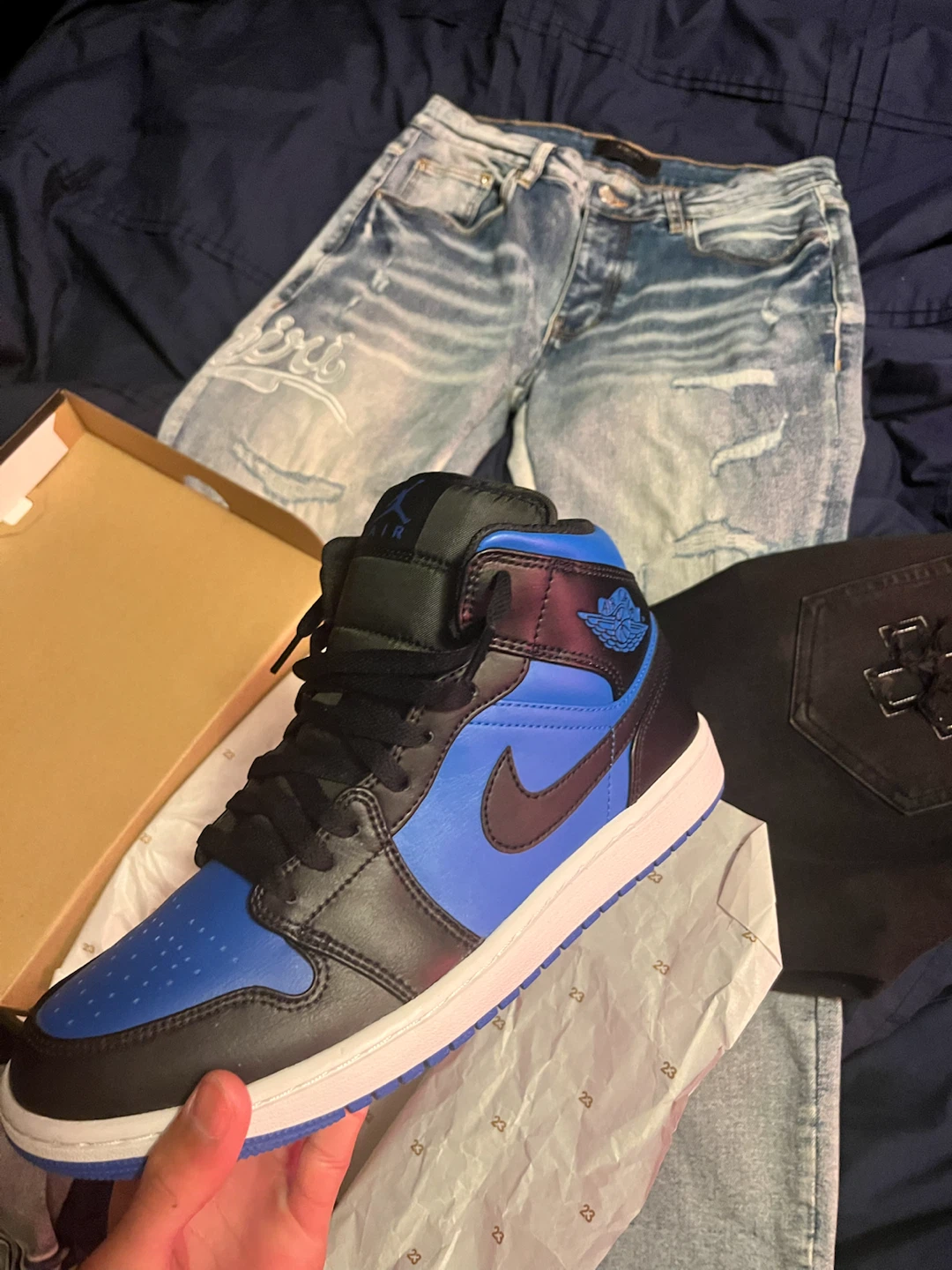 Air Jordan 1 Mid SE Royal Black Men's Shoes - photo 4