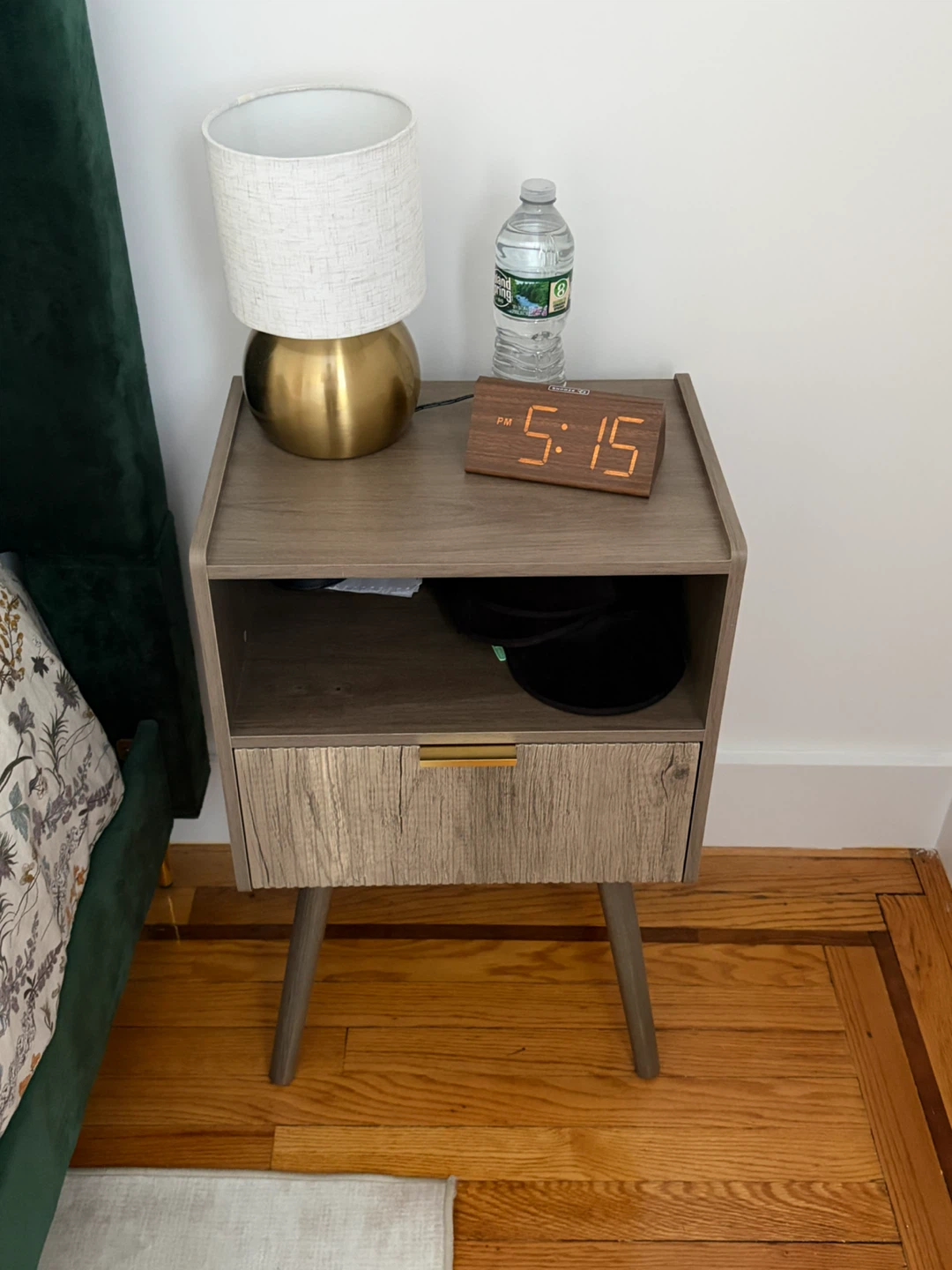 JOONEE Nightstand with Storage Drawer and Shelf - Grey Oak - photo 2