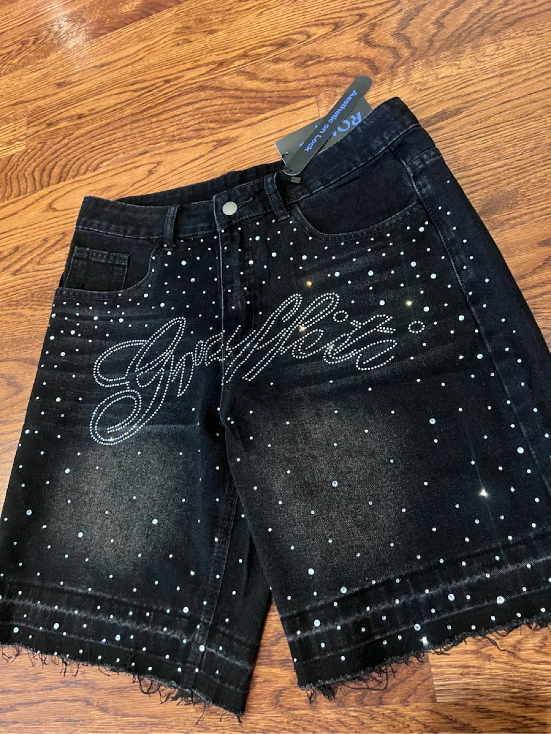 Rhinestone denim jorts - photo 2
