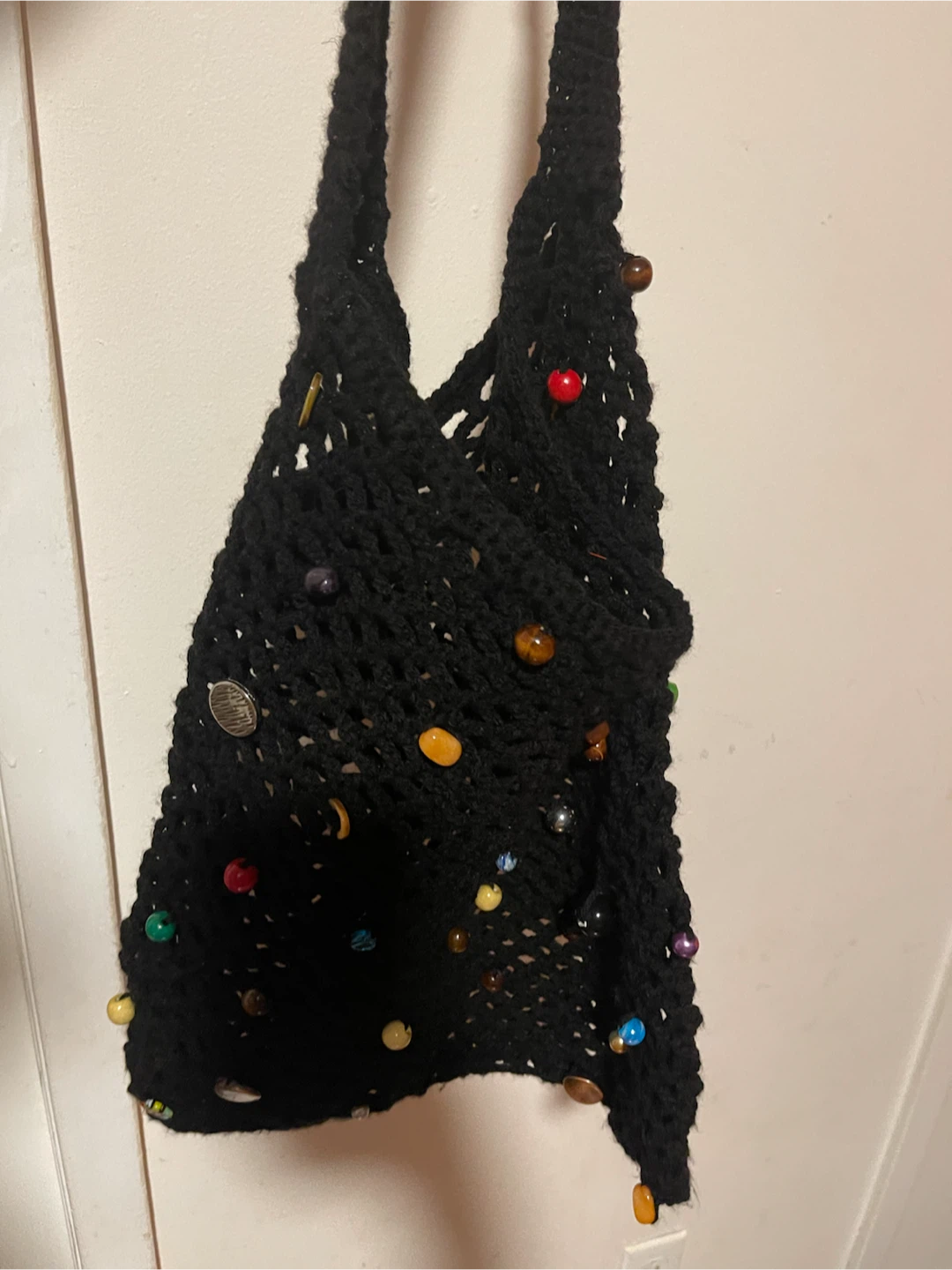 Black Crochet Tote Bag with Beads and Charms - photo 2